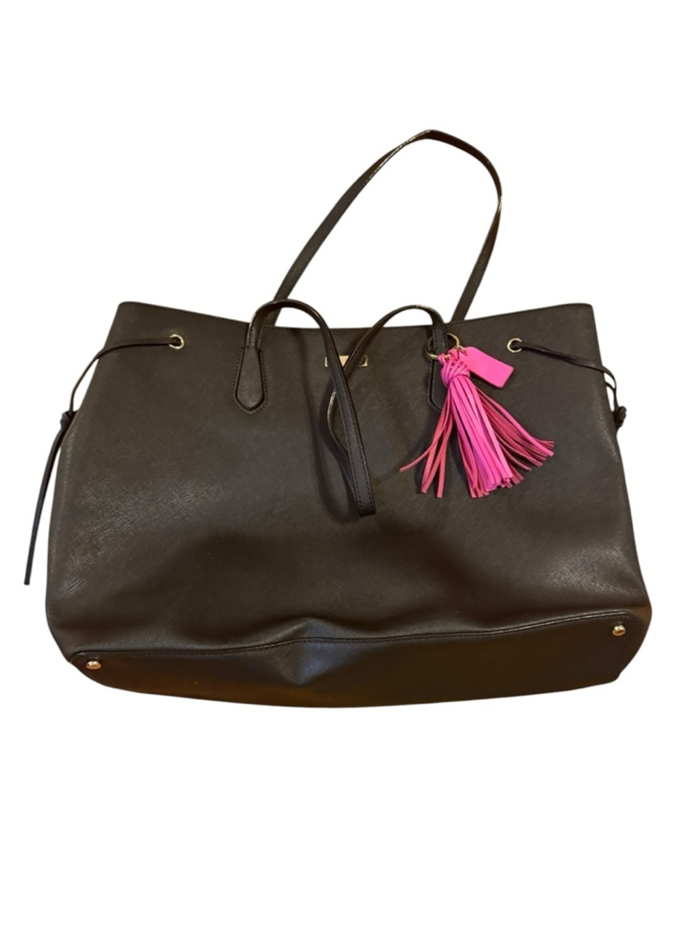 Kate spade Black Leather Tote with Pink Tassel Accent - Women’s Shoulder Bag
